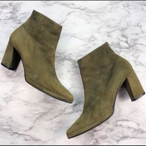ESCADA | Olive Stitched Leather Suede Ankle Boots